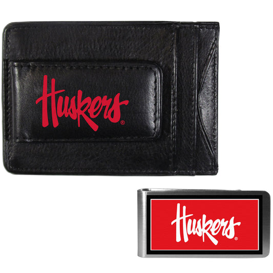 Nebraska Cornhuskers Leather Cash & Cardholder & Color Money Clip