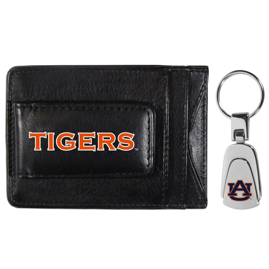 Auburn Tigers Leather Cash & Cardholder & Steel Key Chain