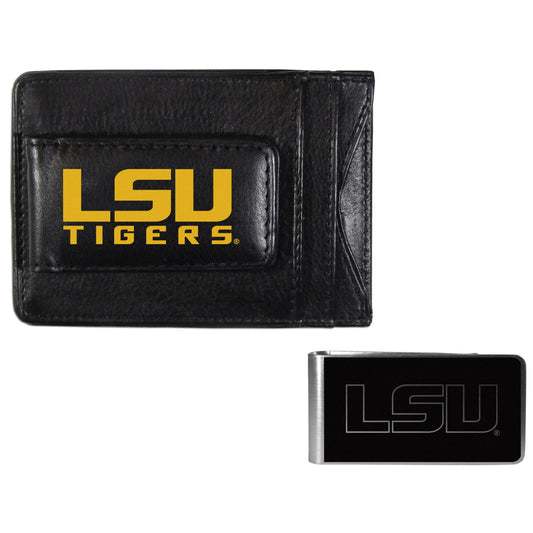 LSU Tigers Leather Cash & Cardholder & Black Money Clip - LSU Tigers