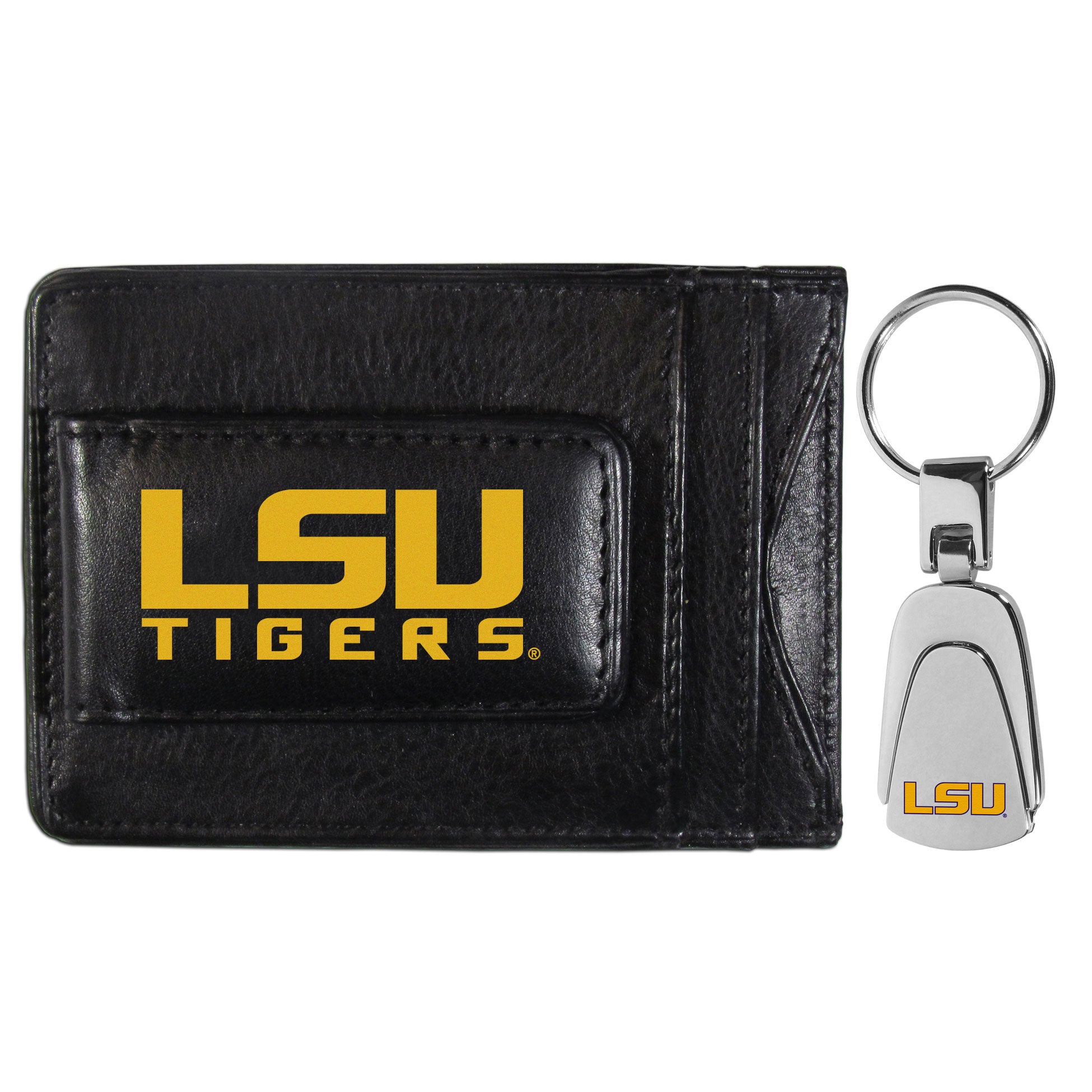 LSU Tigers Leather Cash & Cardholder & Steel Key Chain