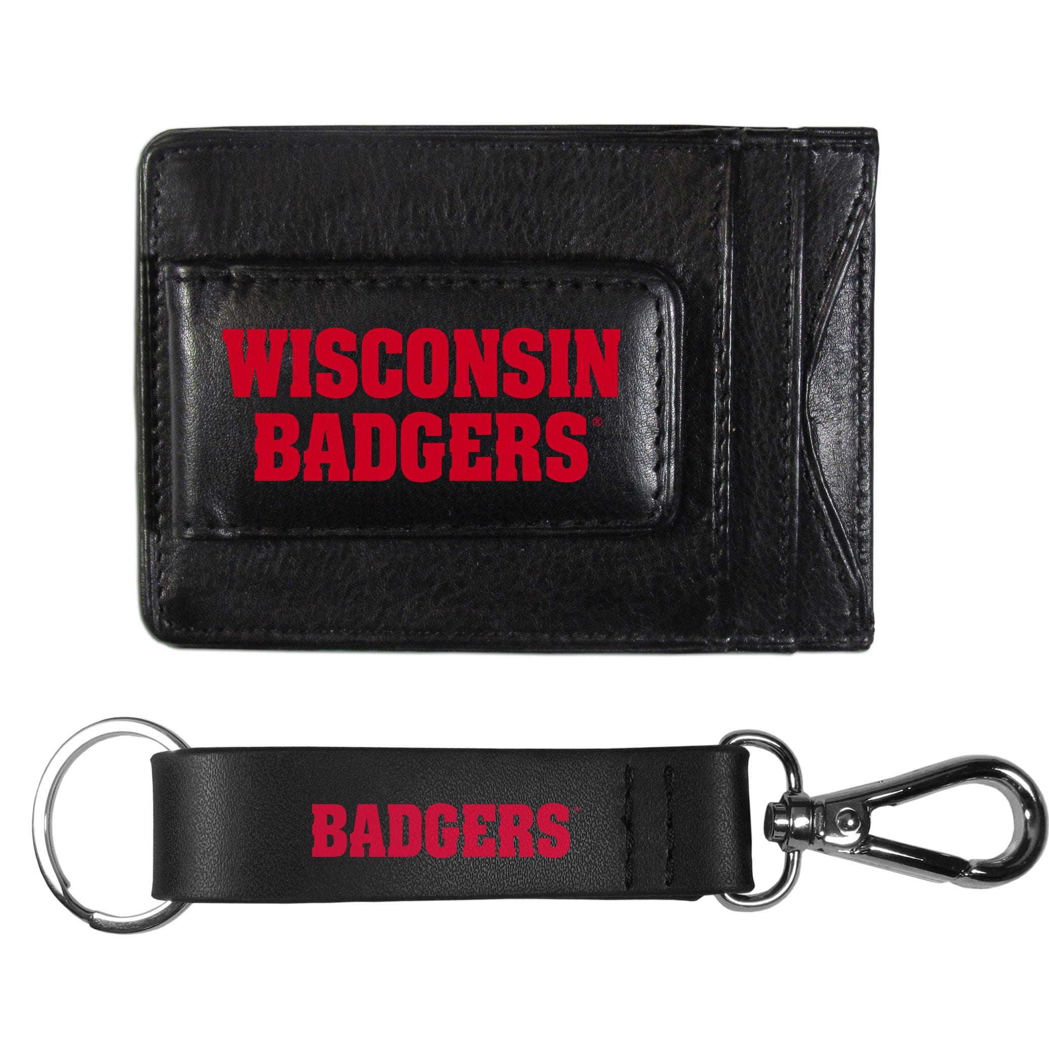 Wisconsin Badgers Leather Cash & Cardholder & Strap Key Chain