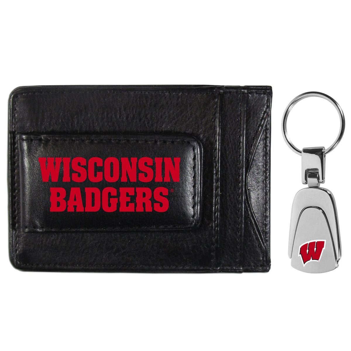 Wisconsin Badgers Leather Cash & Cardholder & Steel Key Chain