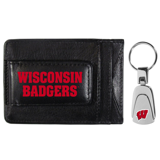 Wisconsin Badgers Leather Cash & Cardholder & Steel Key Chain