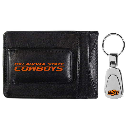 Oklahoma St. Cowboys Leather Cash & Cardholder & Steel Key Chain - Oklahoma St. Cowboys