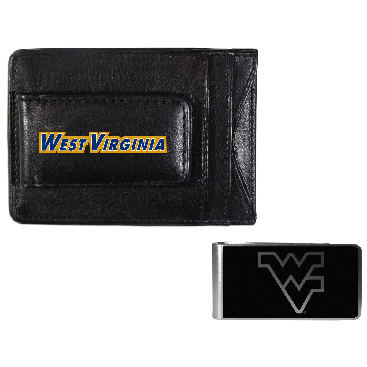 W. Virginia Mountaineers Leather Cash & Cardholder & Black Money Clip