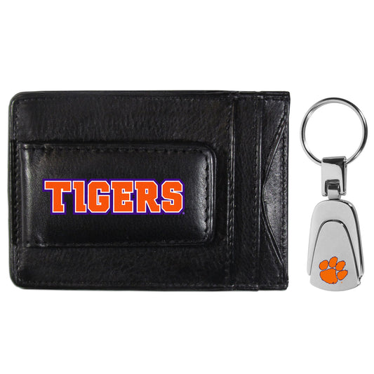 Clemson Tigers Leather Cash & Cardholder & Steel Key Chain