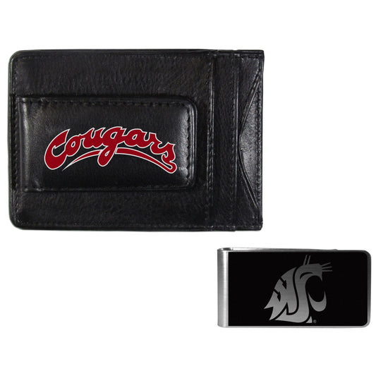 Washington St. Cougars Leather Cash & Cardholder & Black Money Clip