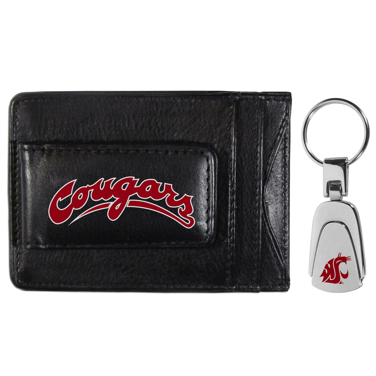 Washington St. Cougars Leather Cash & Cardholder & Steel Key Chain