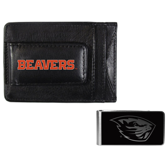 Oregon St. Beavers Leather Cash & Cardholder & Black Money Clip - Oregon St. Beavers