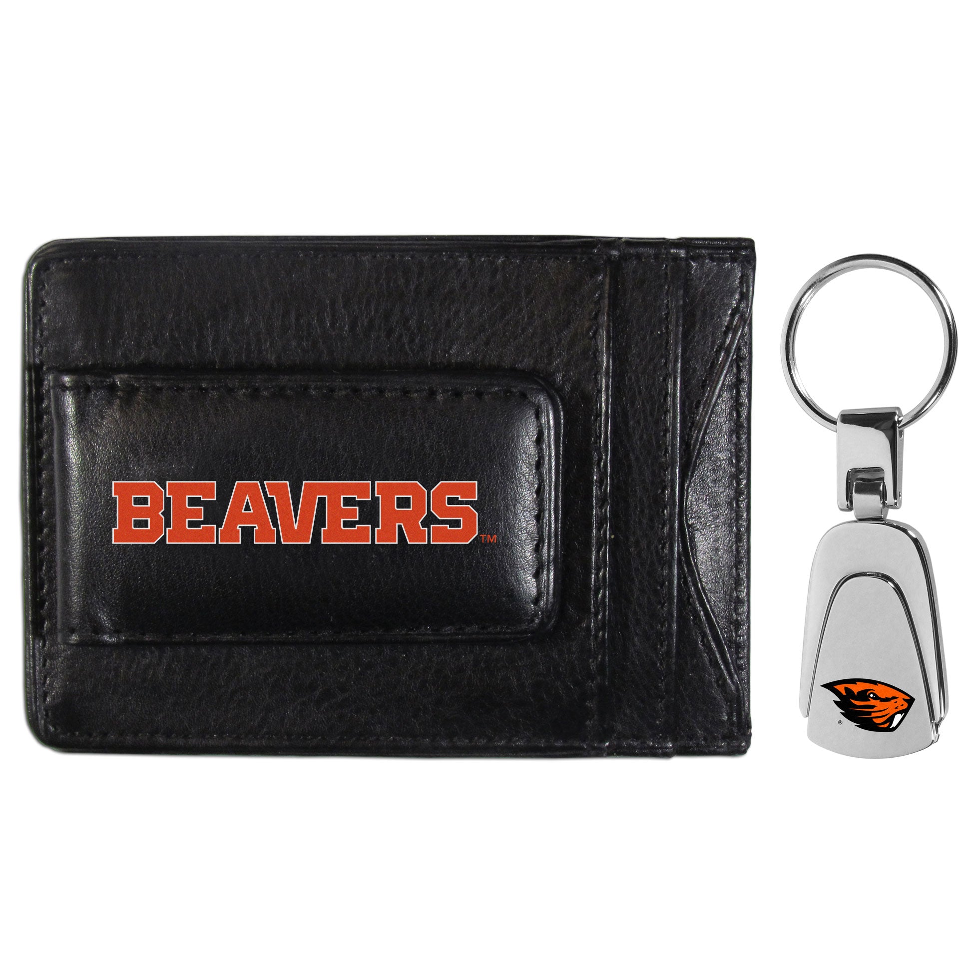 Oregon St. Beavers Leather Cash & Cardholder & Steel Key Chain