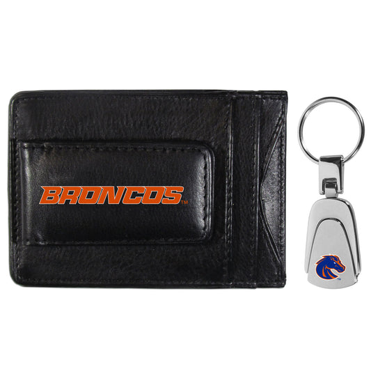 Boise St. Broncos Leather Cash & Cardholder & Steel Key Chain