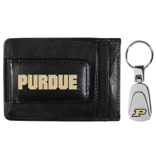 Purdue Boilermakers Leather Cash & Cardholder & Steel Key Chain - Purdue Boilermakers