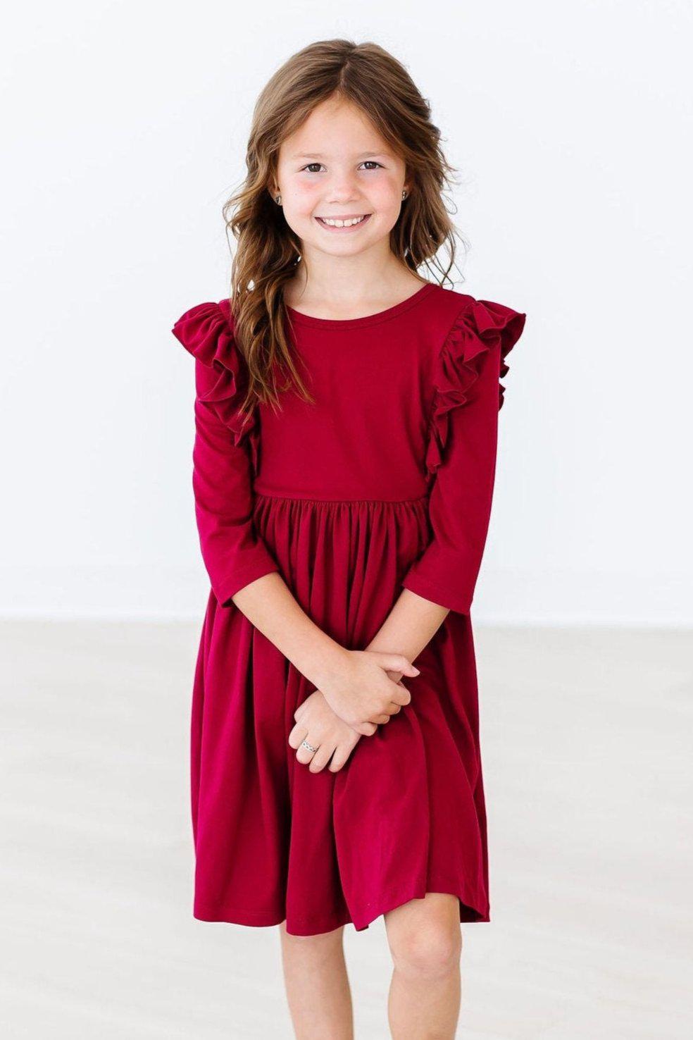 Burgundy Ruffle Twirl Dress - Mila & Rose ®