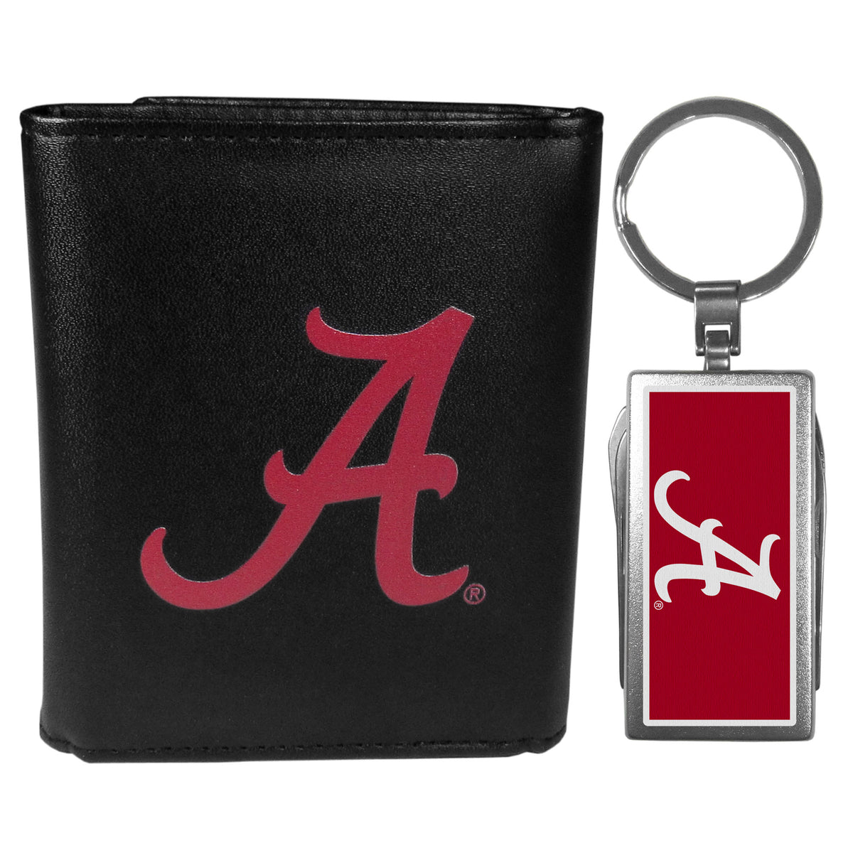 Alabama Crimson Tide Leather Tri-fold Wallet & Multitool Key Chain Black