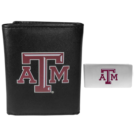 Texas A & M Aggies Leather Tri-fold Wallet & Money Clip