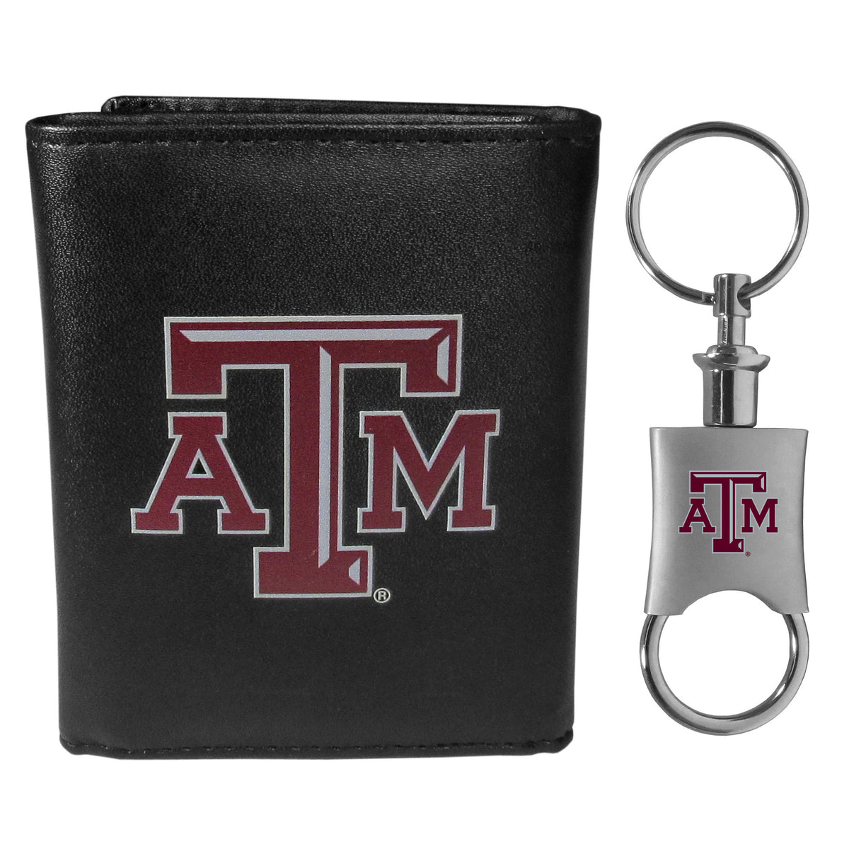 Texas A & M Aggies Leather Tri-fold Wallet & Valet Key Chain