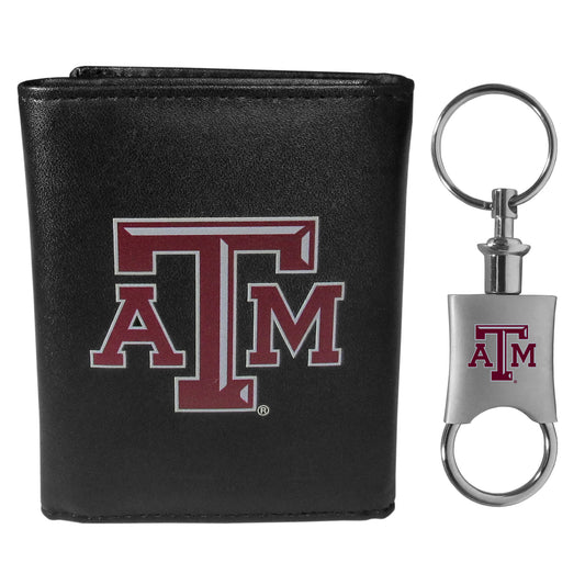 Texas A & M Aggies Leather Tri-fold Wallet & Valet Key Chain