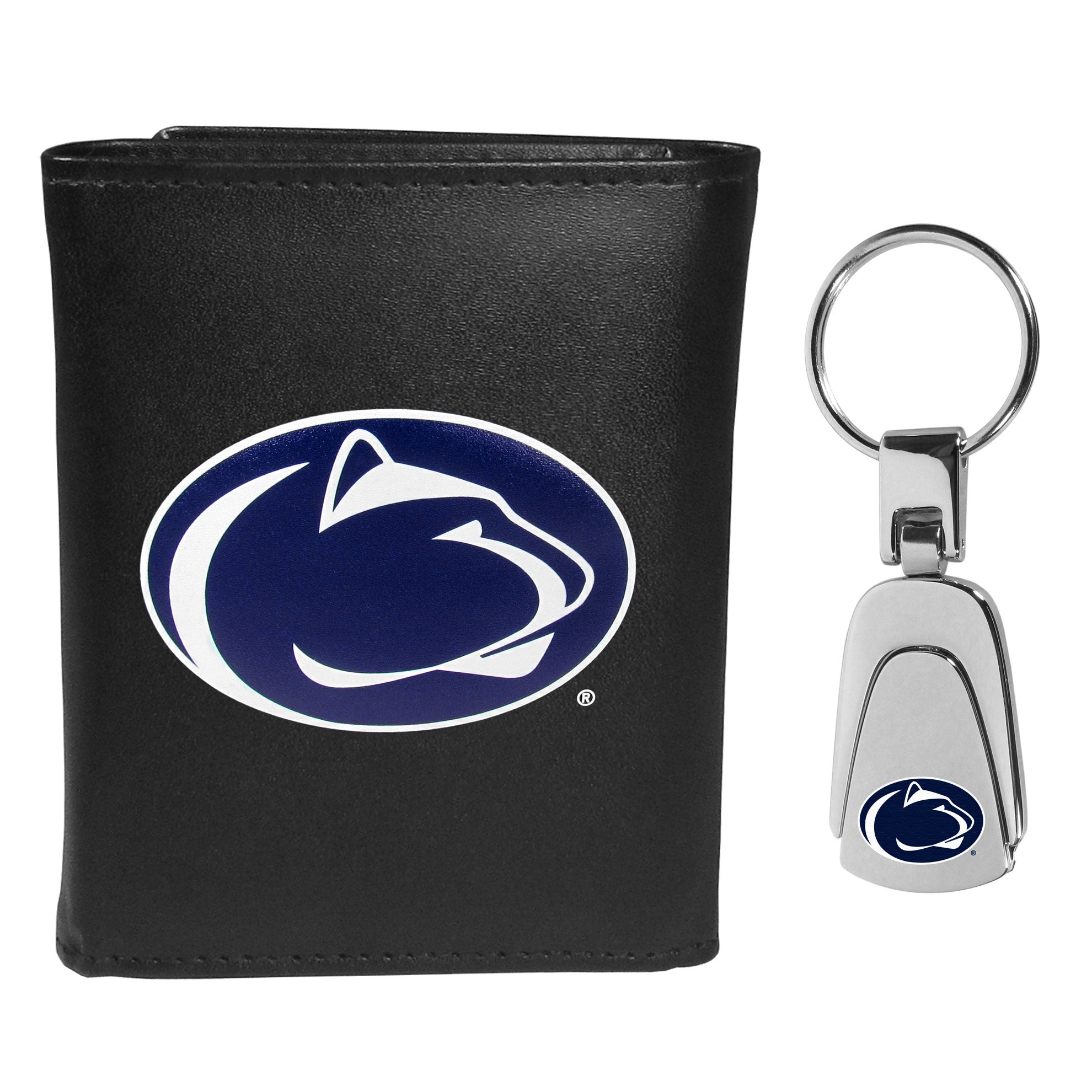 Penn St. Nittany Lions Leather Tri-fold Wallet & Steel Key Chain