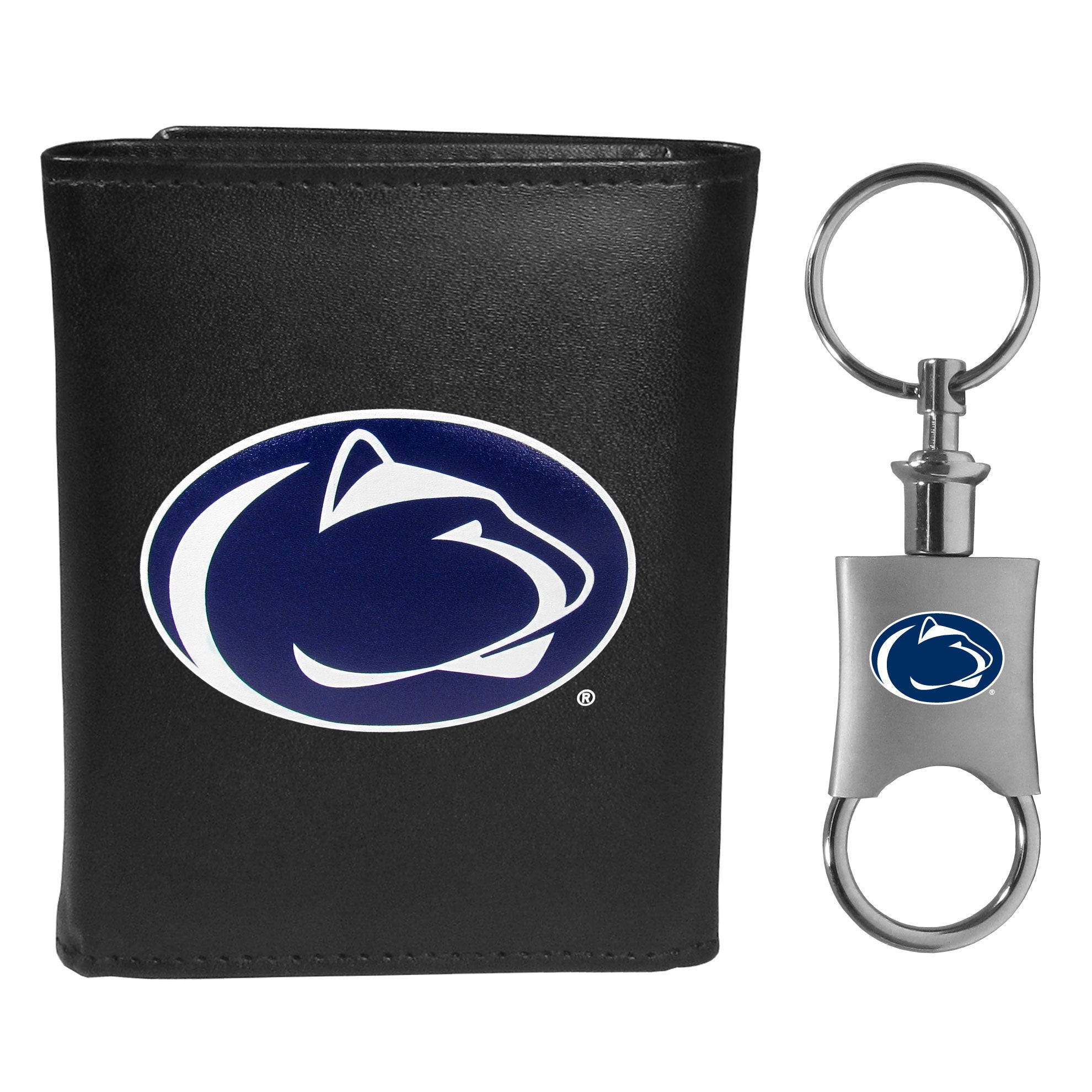 Penn St. Nittany Lions Leather Tri-fold Wallet & Valet Key Chain