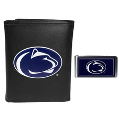 Penn St. Nittany Lions Leather Tri-fold Wallet & Color Money Clip