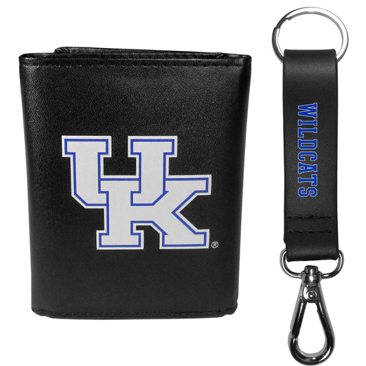 Kentucky Wildcats Leather Tri-fold Wallet & Strap Key Chain - Kentucky Wildcats