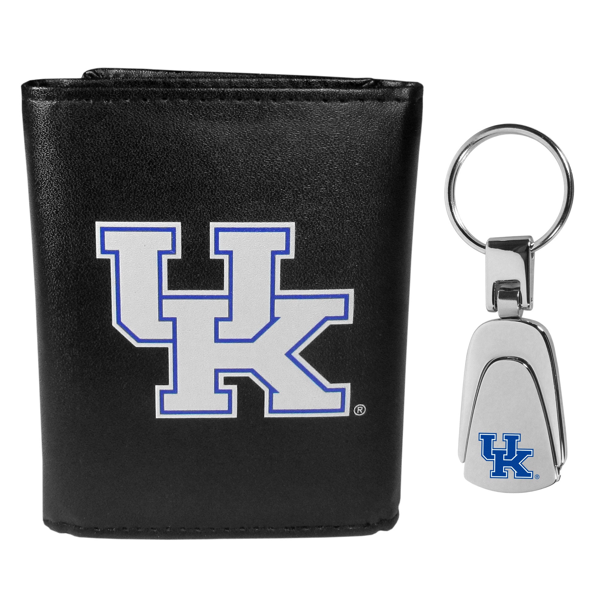 Kentucky Wildcats Leather Tri-fold Wallet & Steel Key Chain