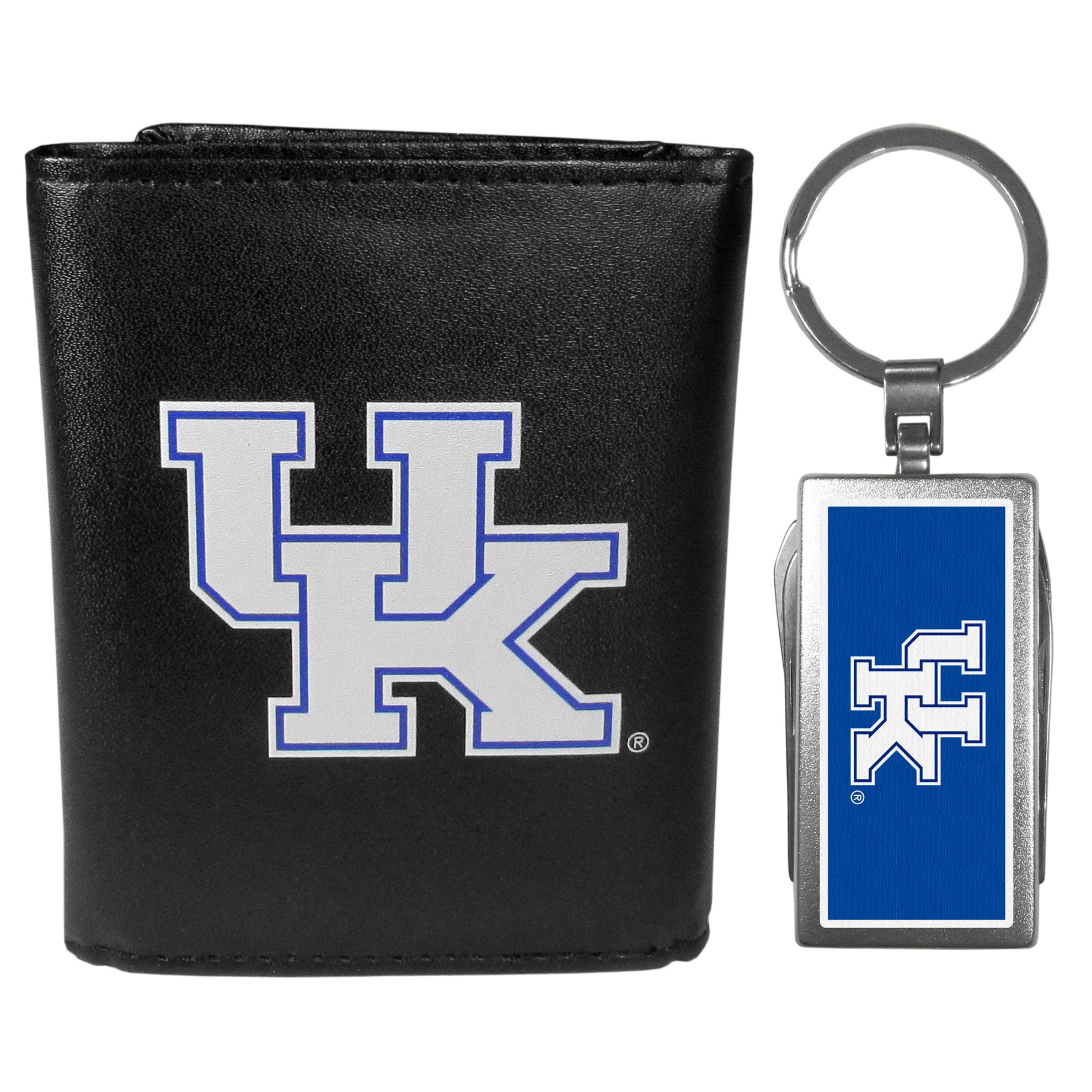 Kentucky Wildcats Leather Tri-fold Wallet & Multitool Key Chain Black