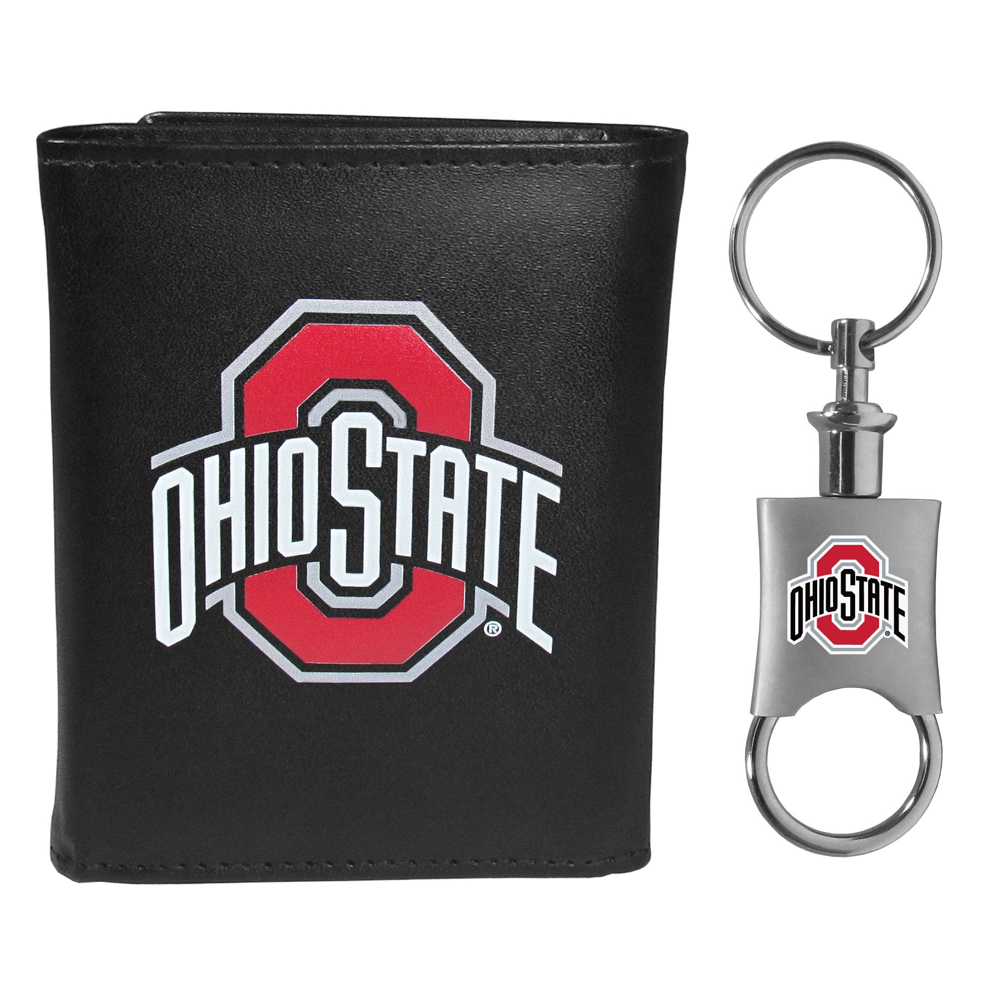 Ohio St. Buckeyes Leather Tri-fold Wallet & Valet Key Chain