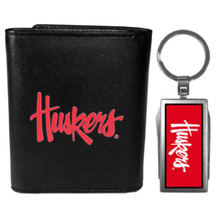 Nebraska Cornhuskers Leather Tri-fold Wallet & Multitool Key Chain Black