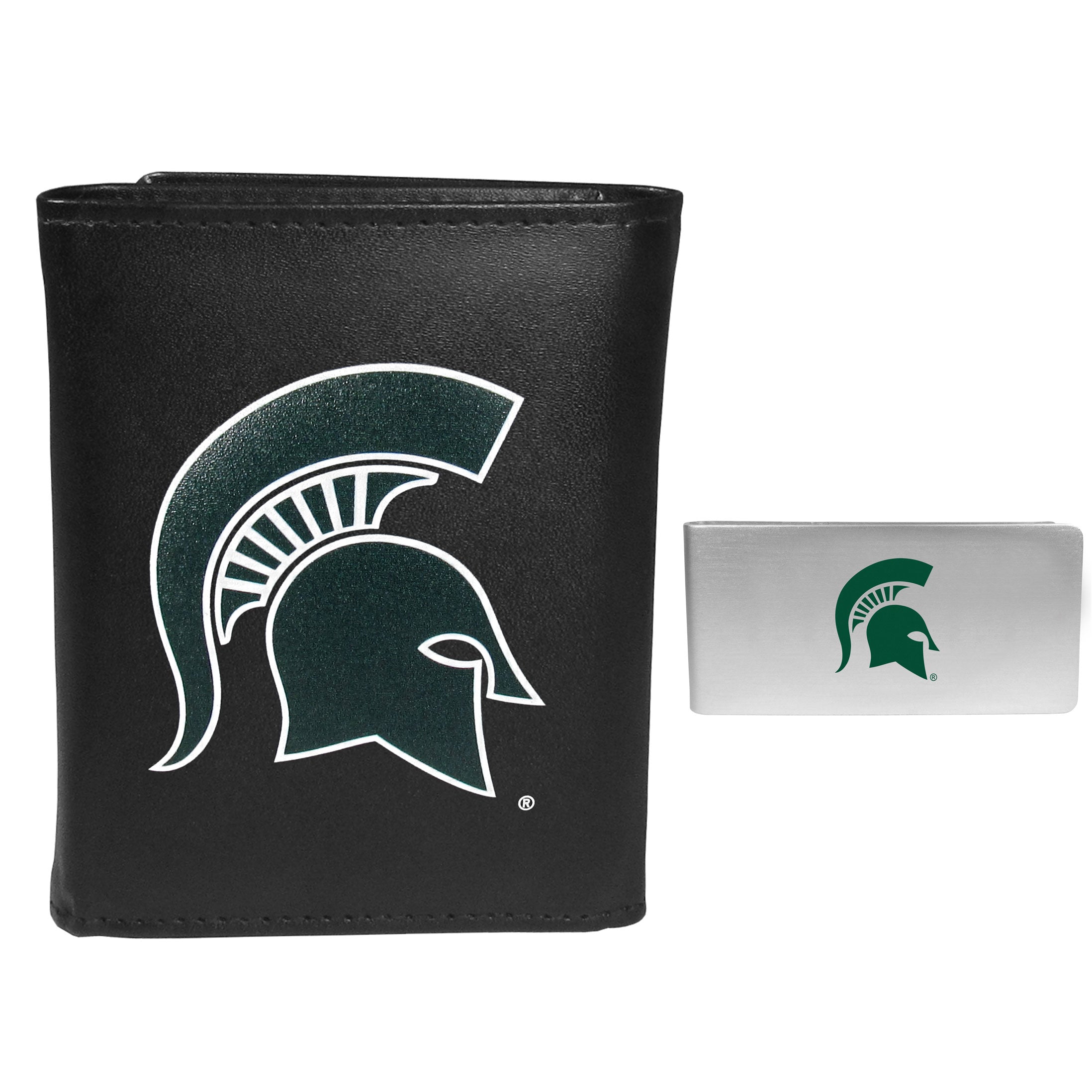 Michigan St. Spartans Leather Tri-fold Wallet & Money Clip