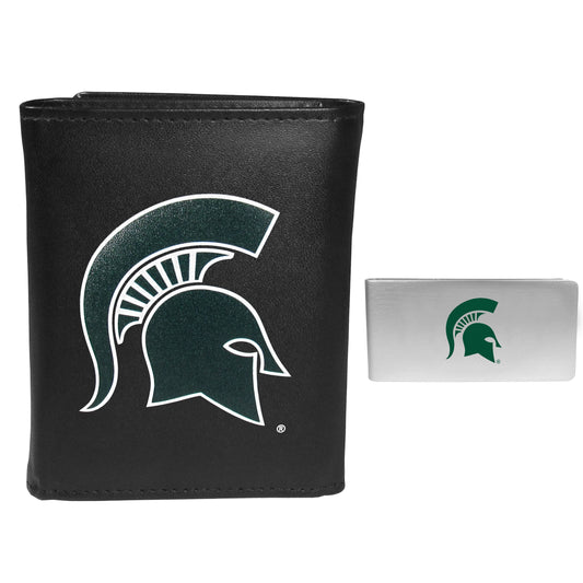 Michigan St. Spartans Leather Tri-fold Wallet & Money Clip