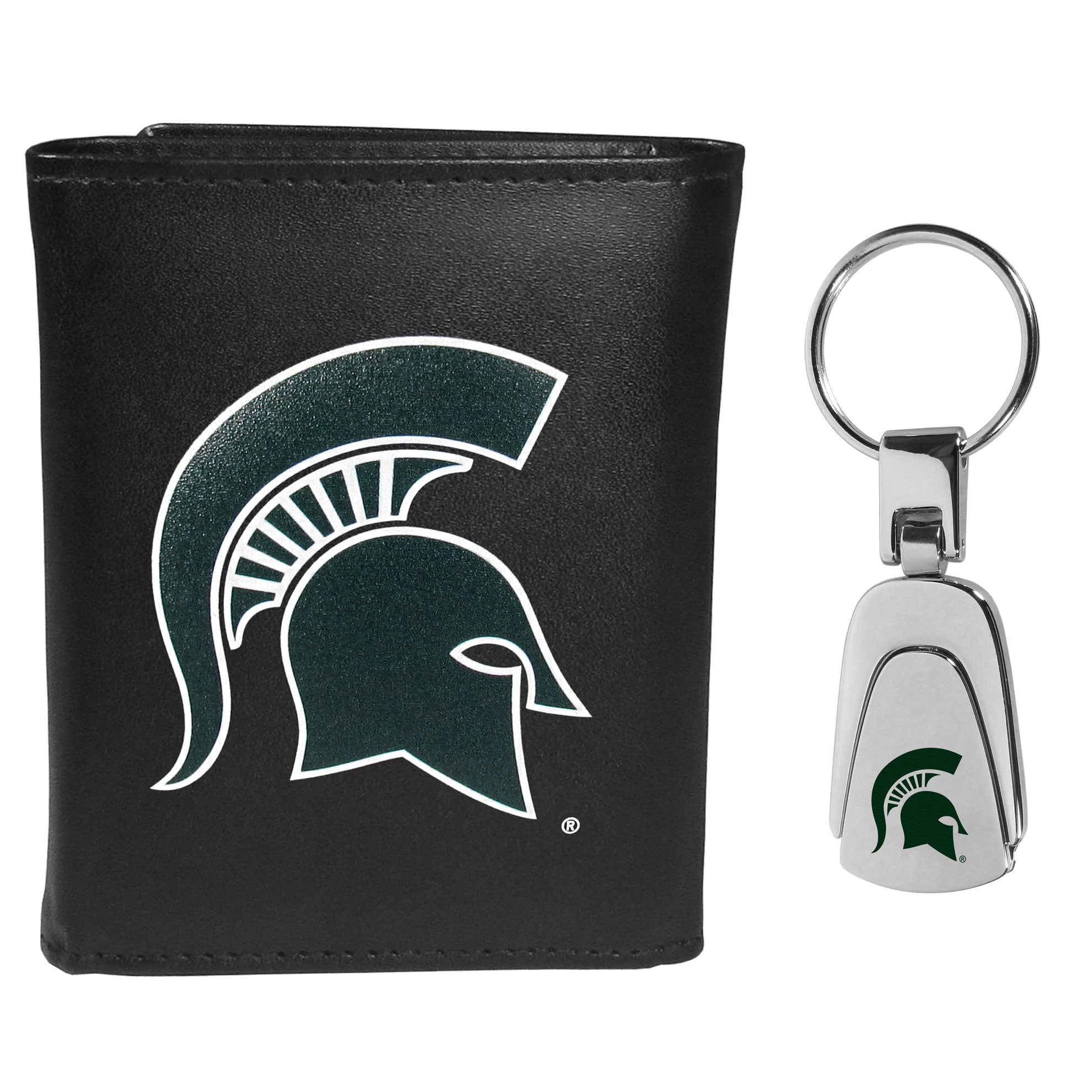 Michigan St. Spartans Leather Tri-fold Wallet & Steel Key Chain