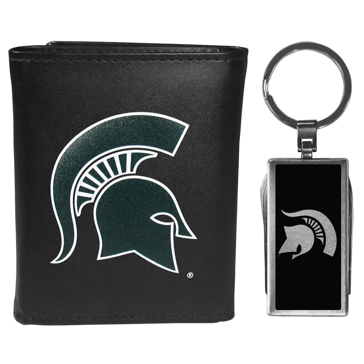 Michigan St. Spartans Leather Tri-fold Wallet & Multitool Key Chain