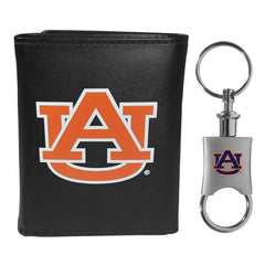 Auburn Tigers Leather Tri-fold Wallet & Valet Key Chain