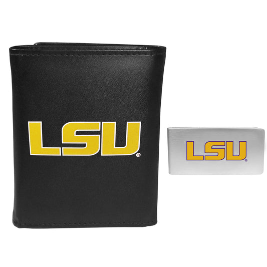 LSU Tigers Leather Tri-fold Wallet & Money Clip