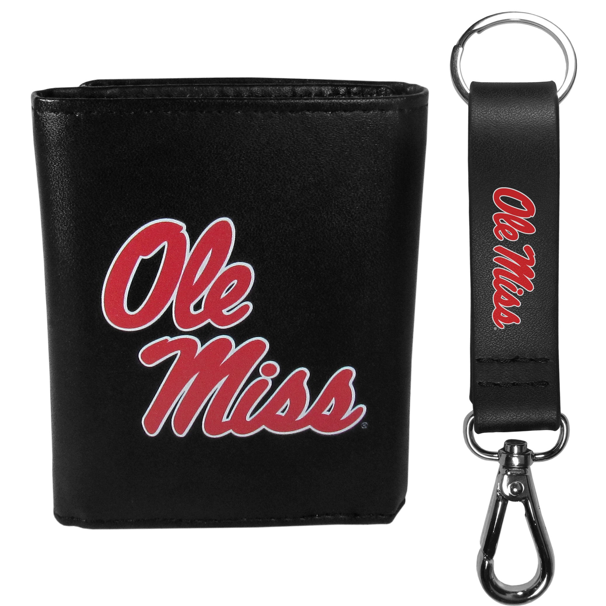 Mississippi Rebels Leather Tri-fold Wallet & Strap Key Chain