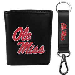 Mississippi Rebels Leather Tri-fold Wallet & Strap Key Chain