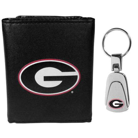 Georgia Bulldogs Leather Tri-fold Wallet & Steel Key Chain