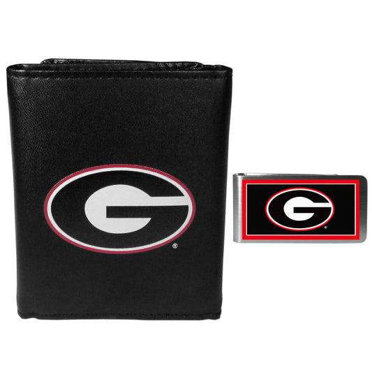 Georgia Bulldogs Leather Tri-fold Wallet & Color Money Clip