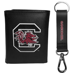 S. Carolina Gamecocks Leather Tri-fold Wallet & Strap Key Chain