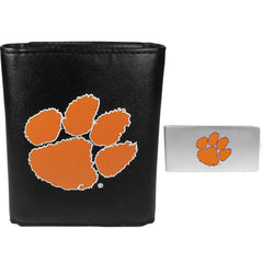 Clemson Tigers Leather Tri-fold Wallet & Money Clip