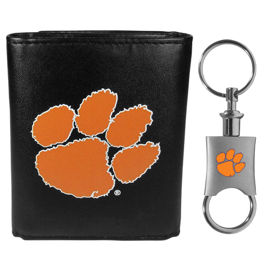 Clemson Tigers Leather Tri-fold Wallet & Valet Key Chain