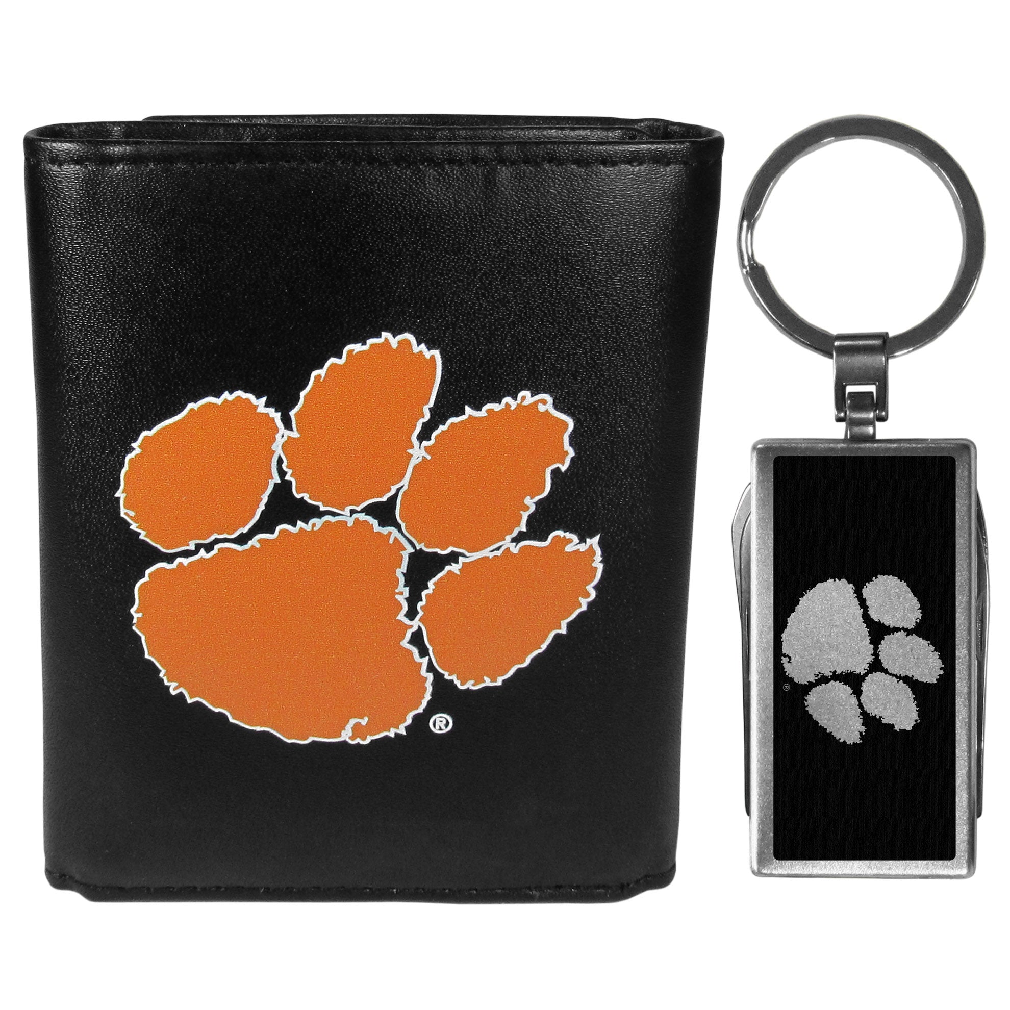 Clemson Tigers Leather Tri-fold Wallet & Multitool Key Chain