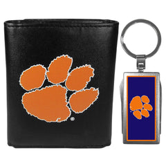 Clemson Tigers Leather Tri-fold Wallet & Multitool Key Chain Black