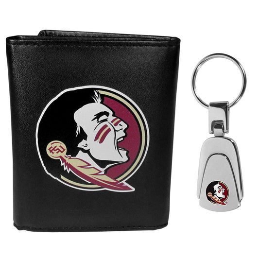 Florida St. Seminoles Leather Tri-fold Wallet & Steel Key Chain