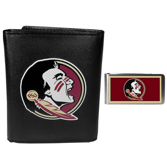 Florida St. Seminoles Leather Tri-fold Wallet & Color Money Clip