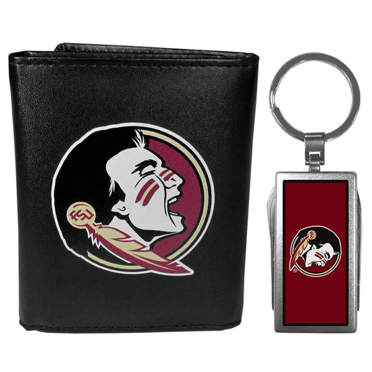 Florida St. Seminoles Leather Tri-fold Wallet & Multitool Key Chain Black