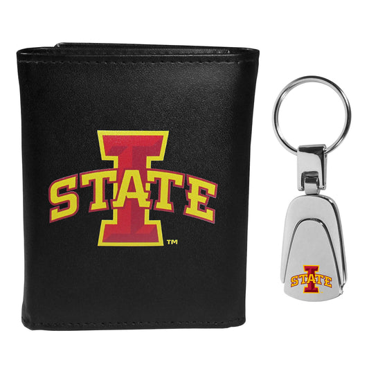 Iowa St. Cyclones Leather Tri-fold Wallet & Steel Key Chain