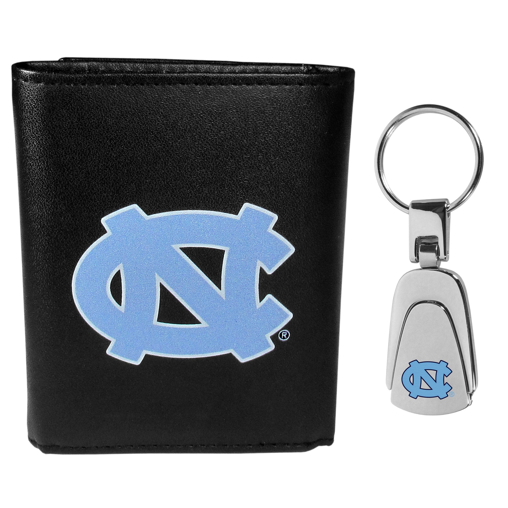 N. Carolina Tar Heels Leather Tri-fold Wallet & Steel Key Chain