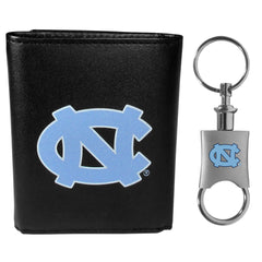 N. Carolina Tar Heels Leather Tri-fold Wallet & Valet Key Chain